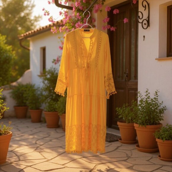 New! Coco Cabana Boho Lace Summer Beach Outfit Maxi Dress Size Large - Picture 12 of 16